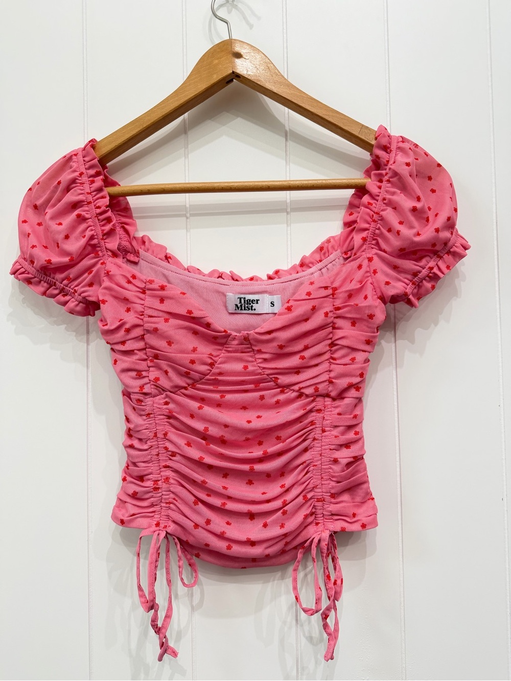 Revolve Tiger Mist Toronto Pink Ruched Puff Cap Sleeve Sweetheart Crop Top Small